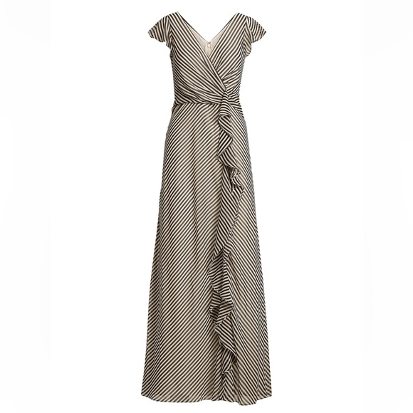 Lauren Ralph Lauren Stripe V-Neck Ruffle trim gown - Picture 3 of 3
